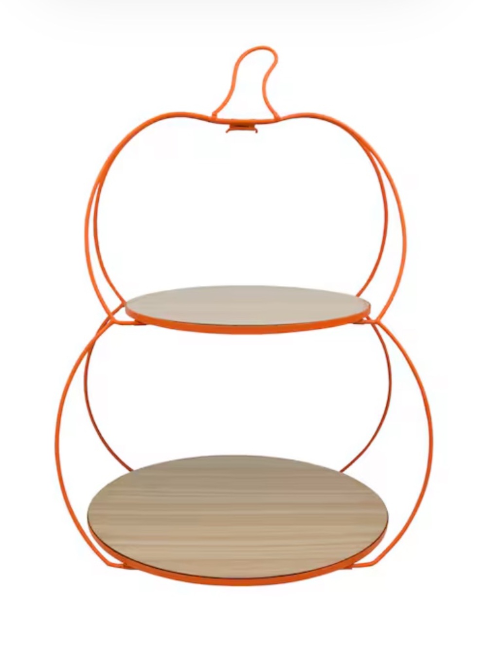 NWT- Two-Tiered- Wood & Metal- Orange Pumpkin Shaped Decorative Tray
